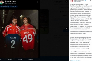 开云中国-记者：阿兹努发布和阿什拉夫合照遭网暴，他亲自询问穆西亚拉伤情