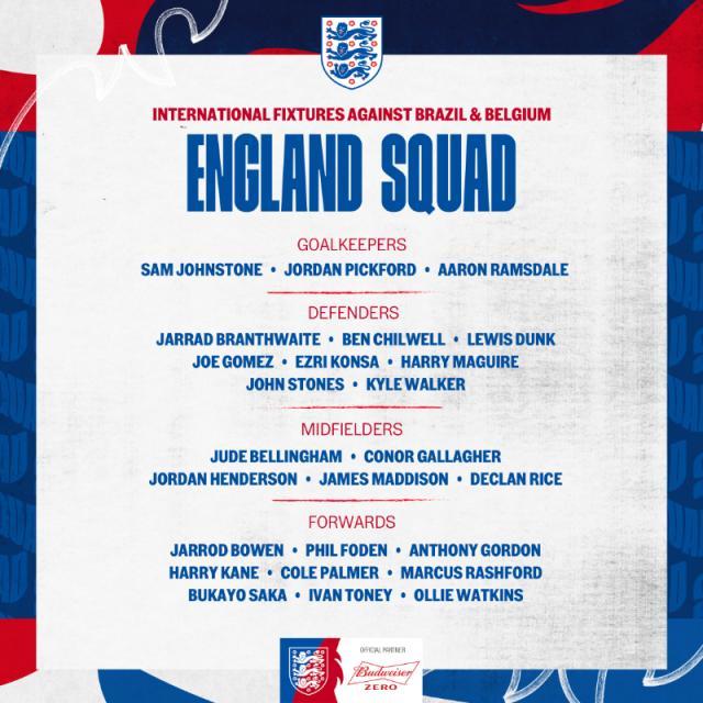 开云中国-英格兰队公布新一期大名单:贝林厄姆领衔戈登在列